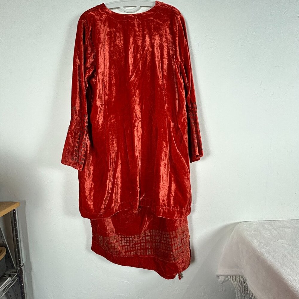 Blue Fish Womens Velvet Tunic Top & Maxi Skirt Set Size 1 Red Art to Wear